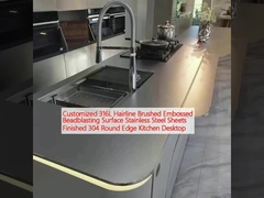 Gepersonaliseerde 316L haarlijn geborsteld geborsteld kraalblaas oppervlak roestvrij staal platen afgewerkt 304 ronde rand keuken bureaublad
