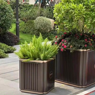 Goede prijs Metalen buiten glasvezel klei tuin rechthoekige plantenpotten Pack Big Planter Box voor hotel villa decoratie bloempot online