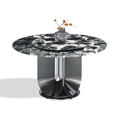 Goede prijs Ronde tafelblad van gesinterd steen, zwarte kleur, roestvrijstalen eettafel met draaiplateau online