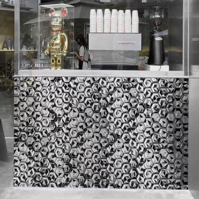 3D-stickers voor de keuken Marmeren mozaïek Zwarte zeshoek voor hotelbar koffie
