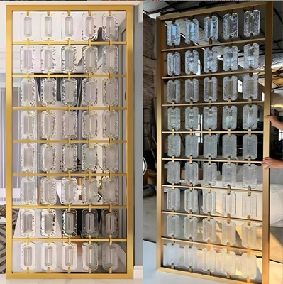 Goud gekleurde haarlijn geborstelde spiegel glas invoeg mengsel 304 roestvrij staal kamer verdelers scherm scheidingswand