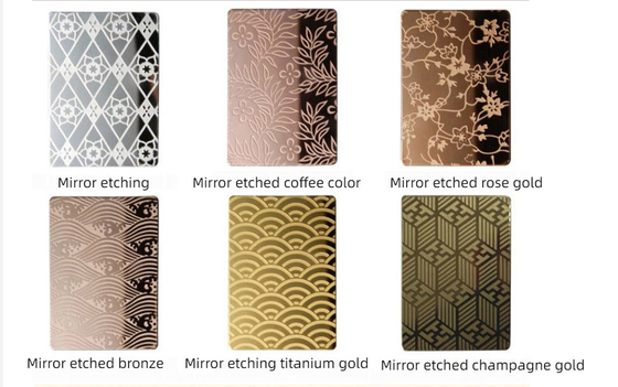 Antieke 304 Gold Etching Super Mirror Kleur roestvrij staal plaat voor wand bekleding paneel