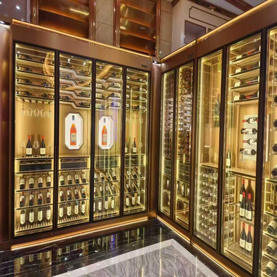 Luxe constante temperatuur display kast scheidingswand roestvrij staal metaal wijnkast met glazen deur voor club