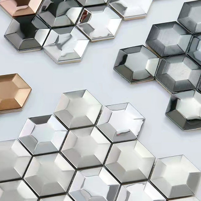 3D zeshoekige zilveren mosaïektegel van roestvrij staal voor muurversiering