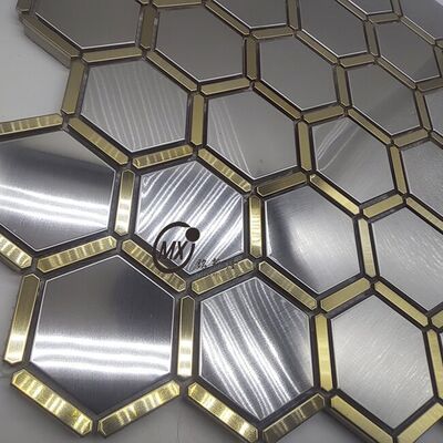 Gold-Edged Mixed Silver Brushed Hexagonal Mosaic Stainless Steel  Waterproof & Rust-Resistant  for Indoor & Outdoor Construction