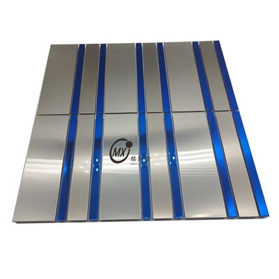 Stainless Steel Decorative Wall Panel With Blue Stripes - 304 Mirror Metal Mosaic Tile For Kitchen/Bathroom Interior Decoration