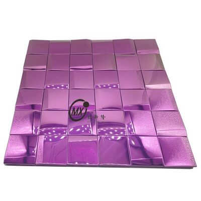 Goede prijs Paarse 3D Spiegel Mozaïektegels Stick Metal Wall Decor Voor Keuken Backsplash/Badkamer Groothandel Interieur Decoratie Materialen online