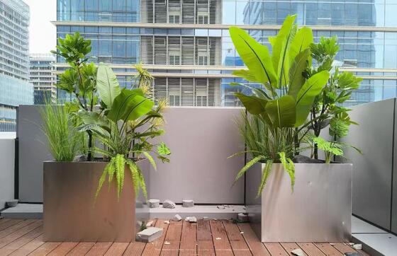 Goede prijs Luxe hotel kwaliteit roestvrij staal Rec tangle planter met LED-verlichting optie online